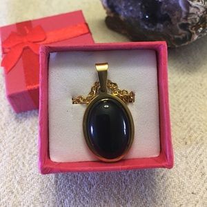 Black Onyx Crystal Stone Cabochon Pendant Necklace